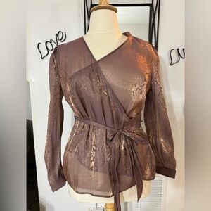 INC Womens Plus 1X Pale Mauve Reflective Snake Long Sleeve Blouse Top